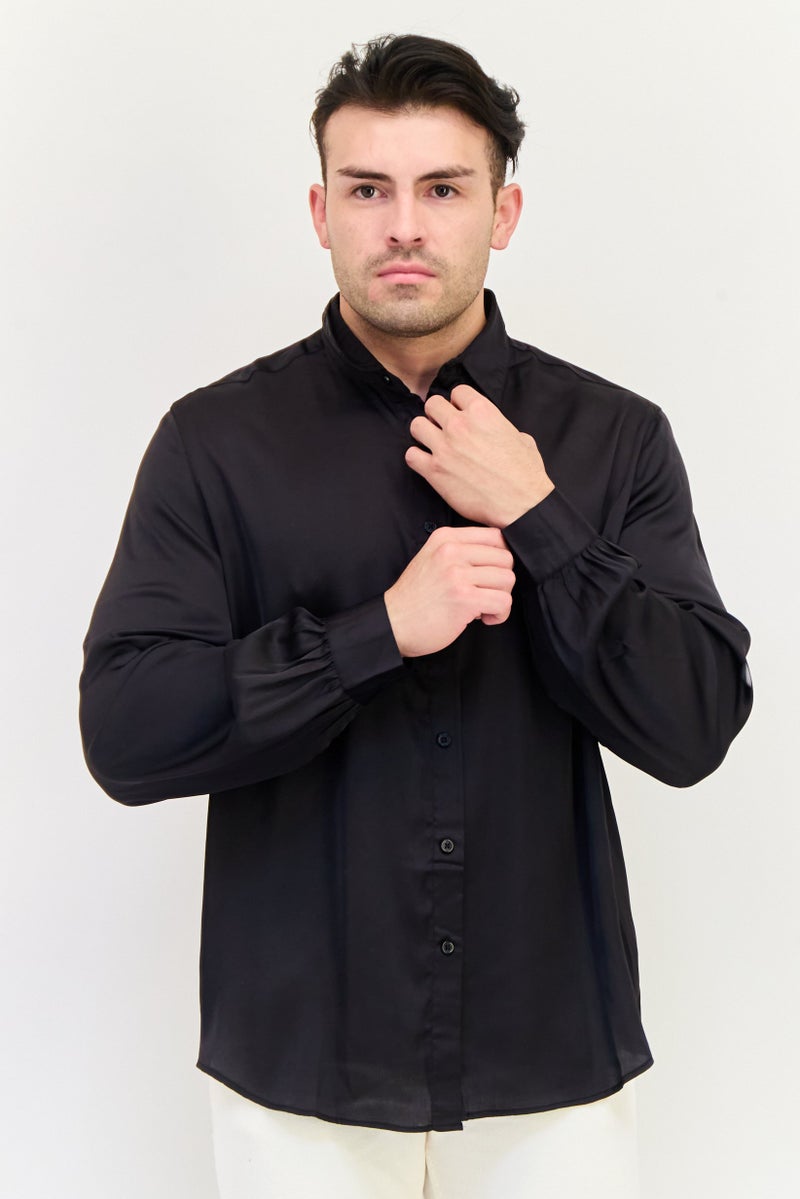 Asos Design Men Regular Fit Solid Long Sleeves Casual Shirt, Black - Image 1