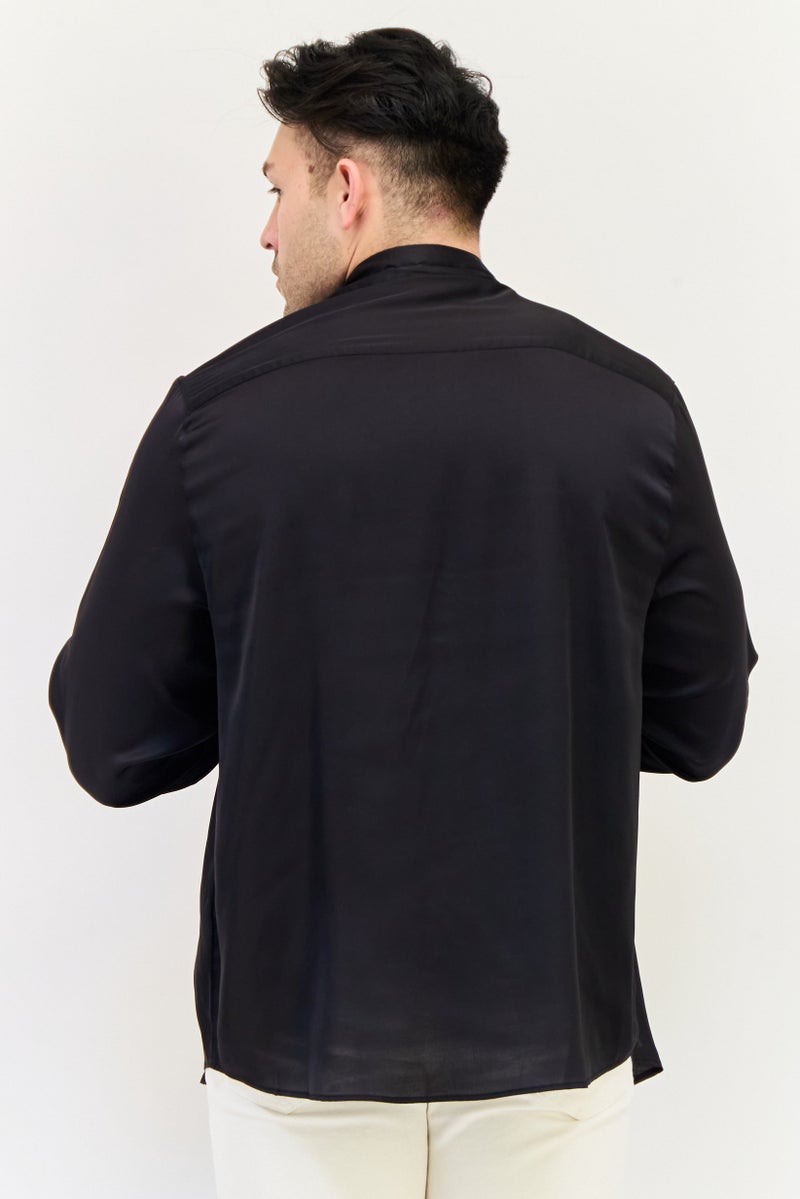 Asos Design Men Regular Fit Solid Long Sleeves Casual Shirt, Black - Image 4
