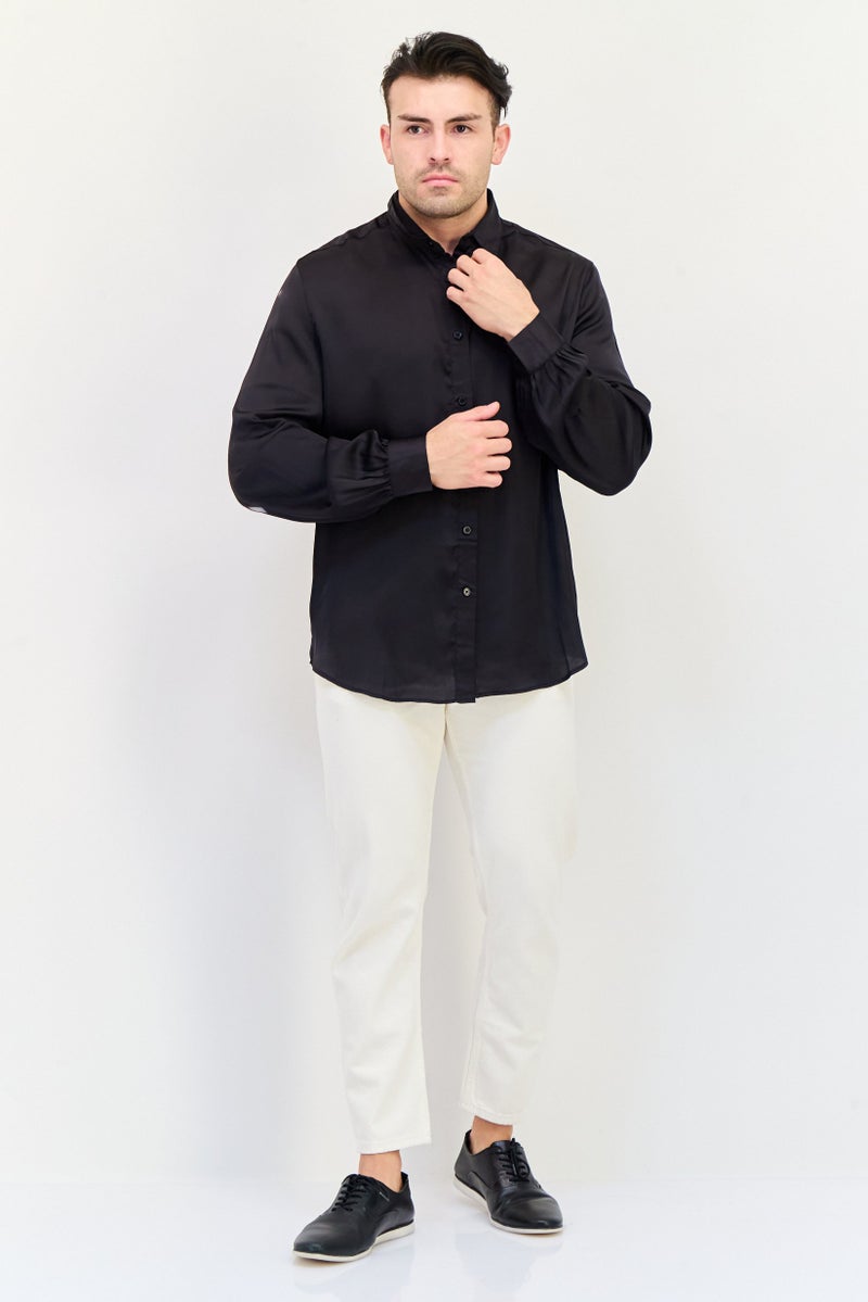 Asos Design Men Regular Fit Solid Long Sleeves Casual Shirt, Black - Image 2