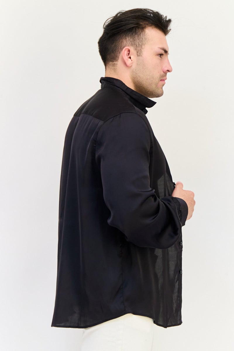 Asos Design Men Regular Fit Solid Long Sleeves Casual Shirt, Black - Image 3