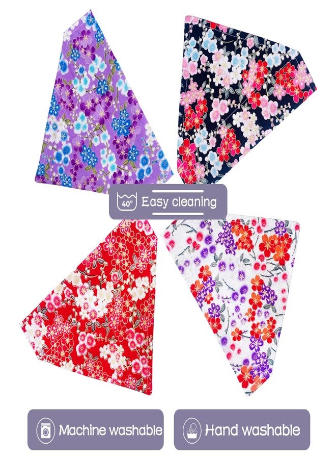 PET SHOW 4Pcs Small Dog Bandanas Slide on Collar Set Washable Cherry Blossoms Puppies Cat Bandanas Bibs Slip Through Collar Accessories for Boy Girl Small Medium Dogs Attach to Pet Colla,L - Image 5