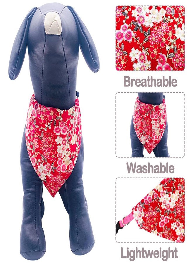PET SHOW 4Pcs Small Dog Bandanas Slide on Collar Set Washable Cherry Blossoms Puppies Cat Bandanas Bibs Slip Through Collar Accessories for Boy Girl Small Medium Dogs Attach to Pet Colla,L - Image 4