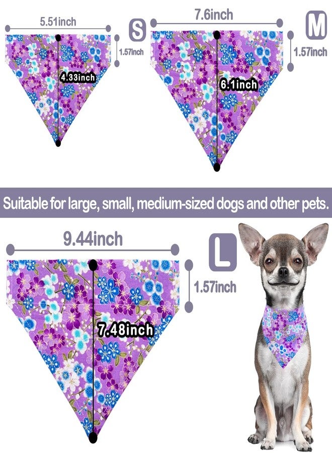 PET SHOW 4Pcs Small Dog Bandanas Slide on Collar Set Washable Cherry Blossoms Puppies Cat Bandanas Bibs Slip Through Collar Accessories for Boy Girl Small Medium Dogs Attach to Pet Colla,L - Image 2