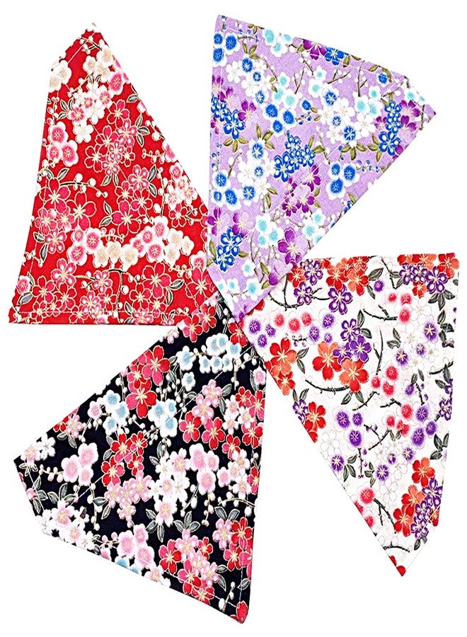 PET SHOW 4Pcs Small Dog Bandanas Slide on Collar Set Washable Cherry Blossoms Puppies Cat Bandanas Bibs Slip Through Collar Accessories for Boy Girl Small Medium Dogs Attach to Pet Colla,L - Image 1
