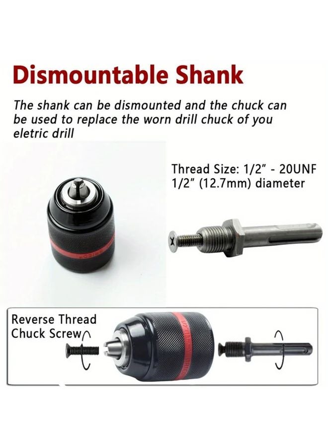 Chuck Only Metal Heavy Duty Keyless Drill Chuck 1 5 13mm Hex Shank SDS Socket Square Female Adaptor Converter - Image 5