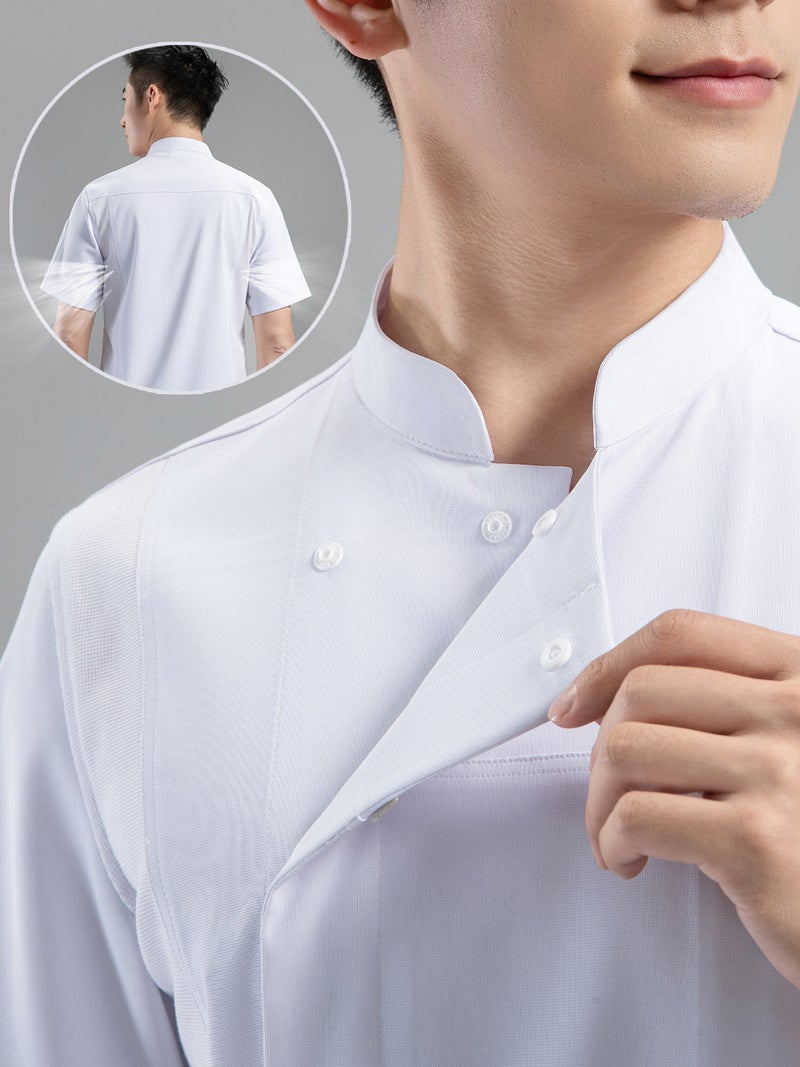 High-End Elastic Chef Uniform Short-Sleeved Summer Thin Quick-Drying Ice Silk Breathable Mesh Catering Work Clothes Custom For Men - Image 5