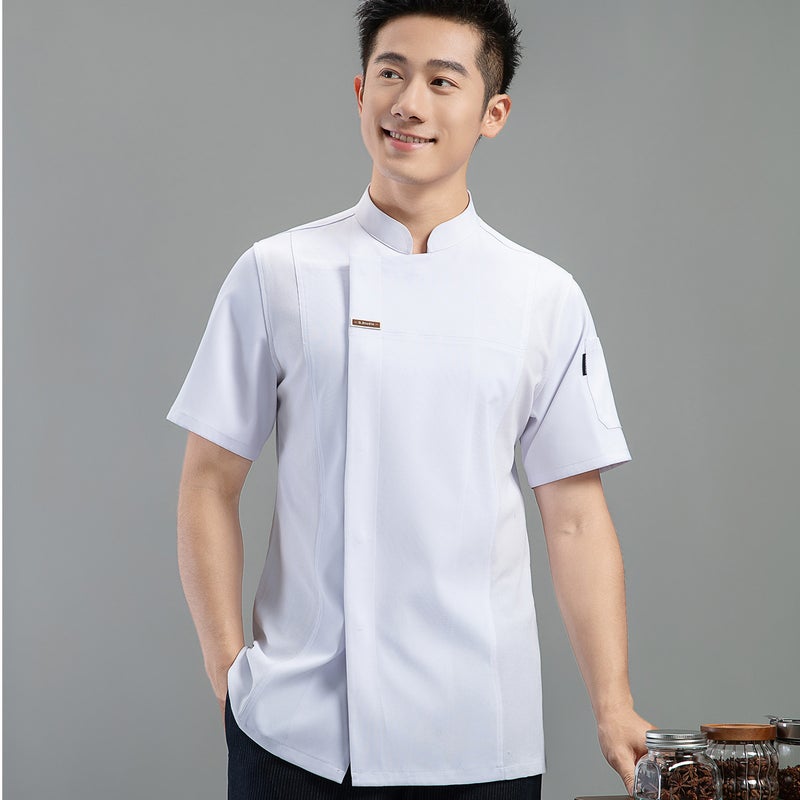 High-End Elastic Chef Uniform Short-Sleeved Summer Thin Quick-Drying Ice Silk Breathable Mesh Catering Work Clothes Custom For Men - Image 1