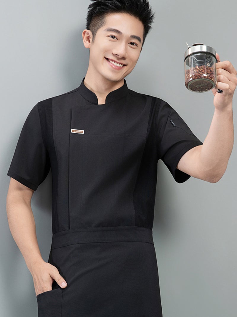 High-End Elastic Chef Uniform Short-Sleeved Summer Thin Quick-Drying Ice Silk Breathable Mesh Catering Work Clothes Custom For Men - Image 4