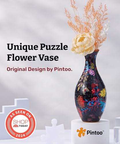 Pintoo 3D Puzzle Vase Unique Flower Vase Made by 160 Curved Plastic Puzzle Pieces House Warming Gift for Flower Arrangements and Home Decoration - [S1031] (Classic, Elegant Floral Print) - Image 2