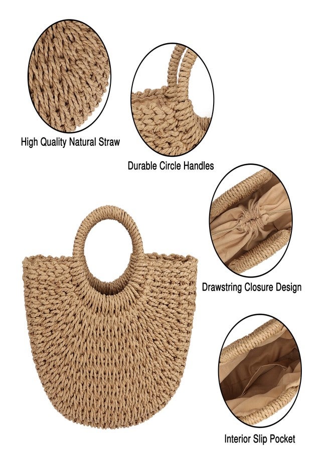 Youjaree Womens Large Straw Beach Bag Woven Tote Bag Top Handle Handbag Purse for Summer, Beige - Image 4