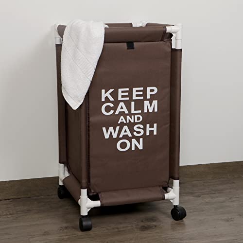 HOKIPO Oxford Fabric Laundry Basket With Wheels | Laundry Hamper with Lid Cover | Rolling Laundry Clothes Basket Trolley, 65x35x35 cm, Brown (AR-4030) - Image 1