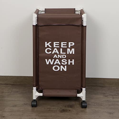 HOKIPO Oxford Fabric Laundry Basket With Wheels | Laundry Hamper with Lid Cover | Rolling Laundry Clothes Basket Trolley, 65x35x35 cm, Brown (AR-4030) - Image 2