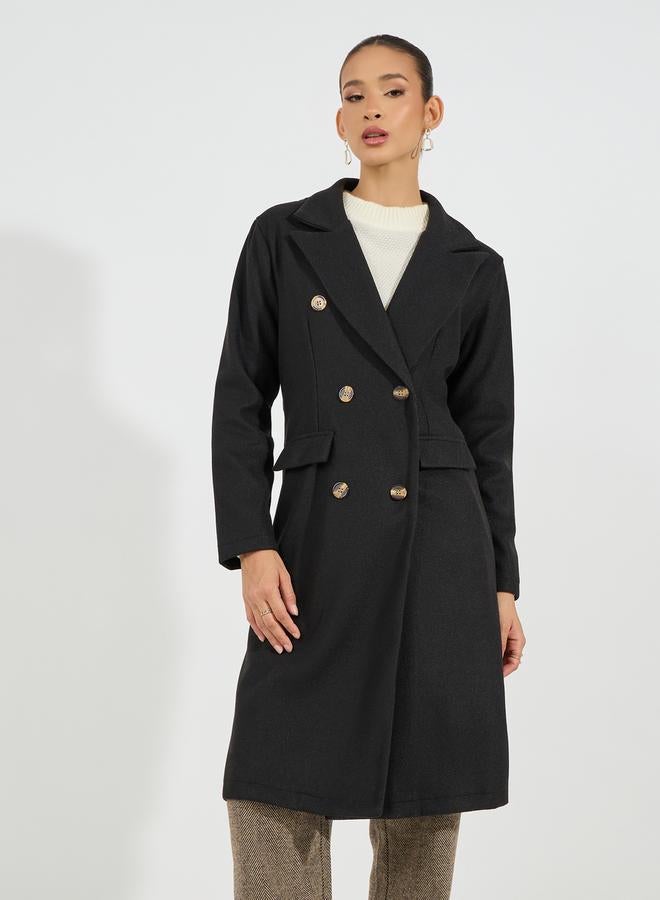 Styli Regular Fit Midi Length Wool Like Double Breasted Coat - Image 3