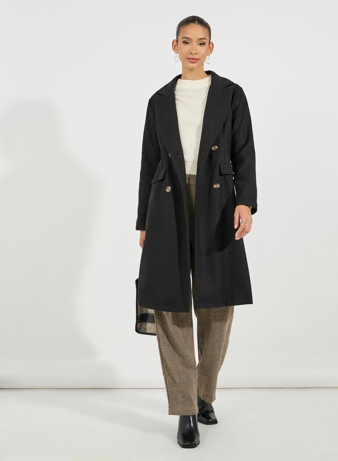 Styli Regular Fit Midi Length Wool Like Double Breasted Coat - Image 2