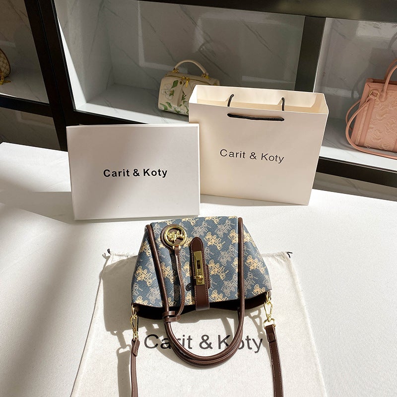 A Generation Of Hair Retro Printing Basket Bag Women 2025 Spring And High-End Sense Of Color Bucket Bag - Image 4