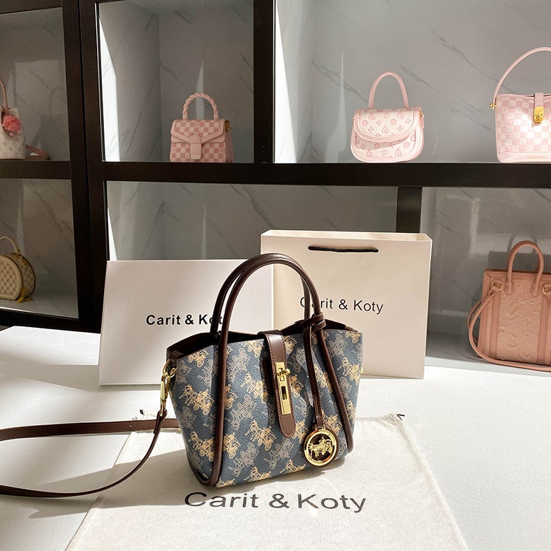 A Generation Of Hair Retro Printing Basket Bag Women 2025 Spring And High-End Sense Of Color Bucket Bag - Image 3