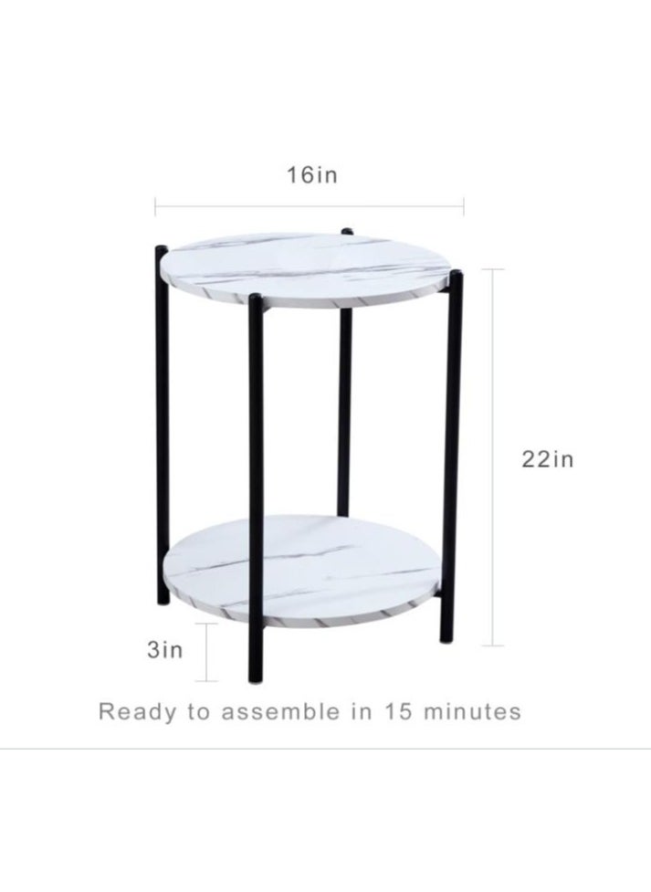 Cool Baby Faux Marble End Table Black Side Table Marble Nightstand for Living Room or Bedroom Modern Accent Table with Black Metal Frame(Delivery without white marble)  - Image 2