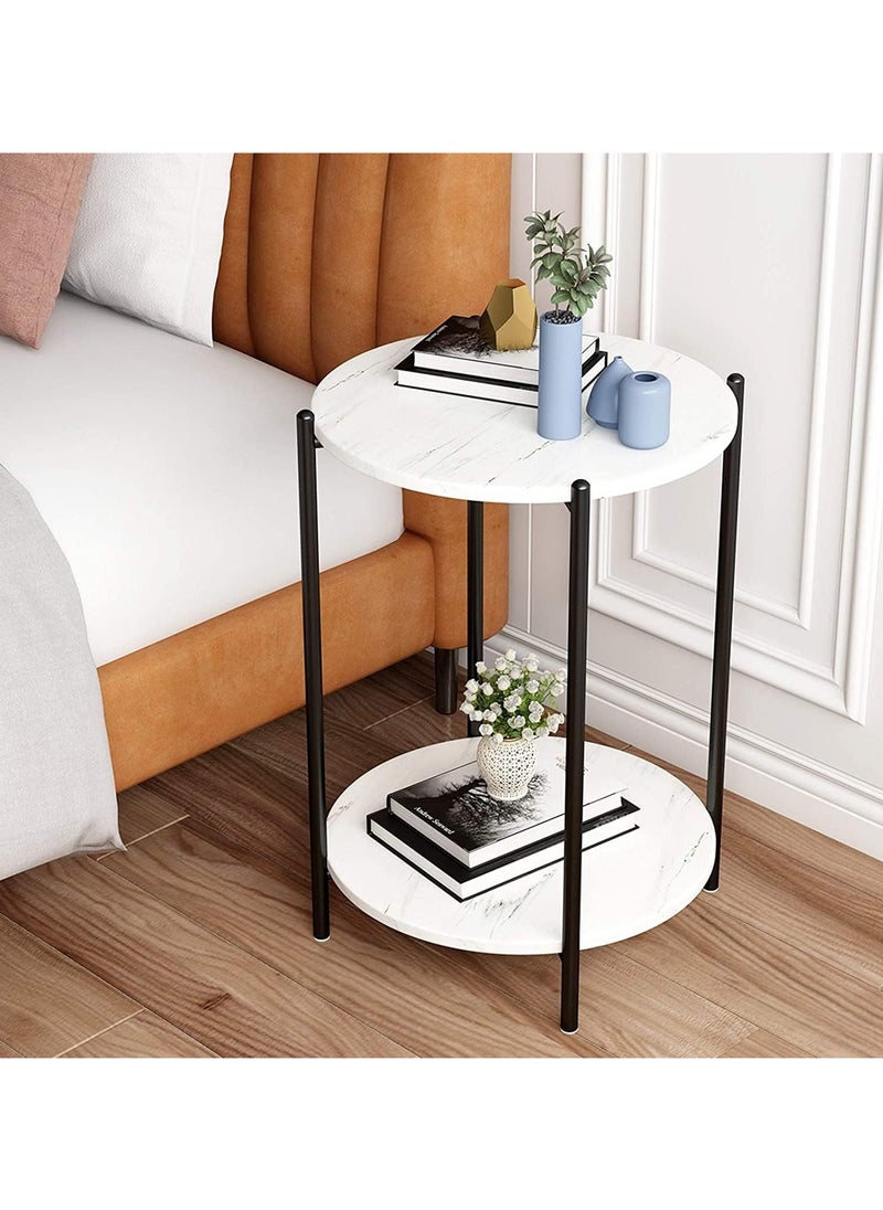 Cool Baby Faux Marble End Table Black Side Table Marble Nightstand for Living Room or Bedroom Modern Accent Table with Black Metal Frame(Delivery without white marble)  - Image 1