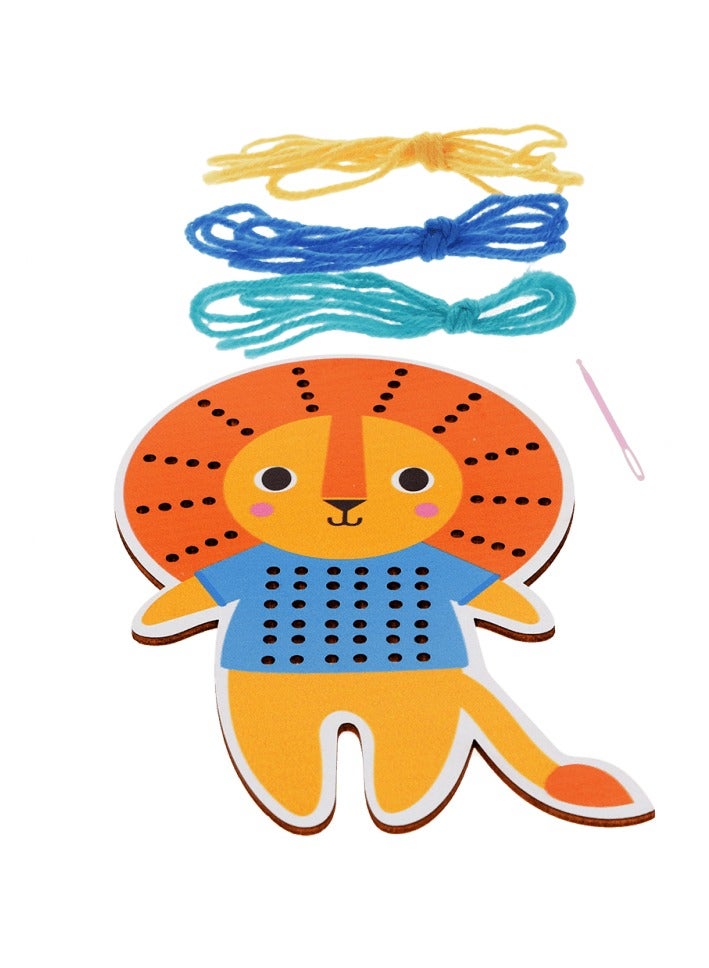 Rex London Lion Learn to Sew Wooden Hand-Stitch Kit – Montessori Sewing Toy for Kids Ages 3+, Fine Motor Skills Development Craft with Yarn & Needle, Eco-Friendly Preschool Activity for Boys & Girls - Image 1