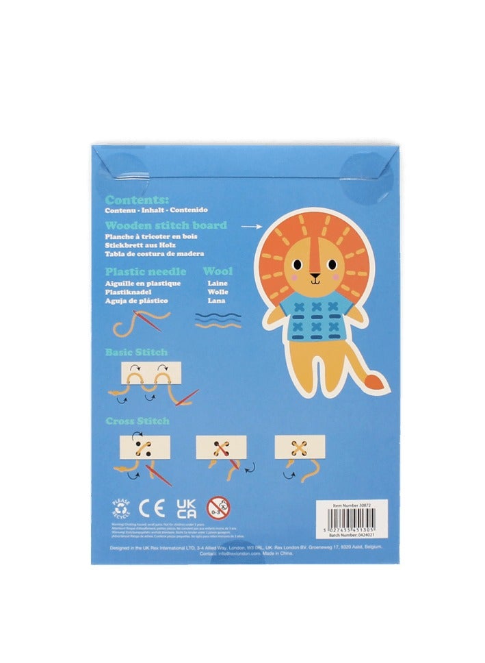 Rex London Lion Learn to Sew Wooden Hand-Stitch Kit – Montessori Sewing Toy for Kids Ages 3+, Fine Motor Skills Development Craft with Yarn & Needle, Eco-Friendly Preschool Activity for Boys & Girls - Image 4