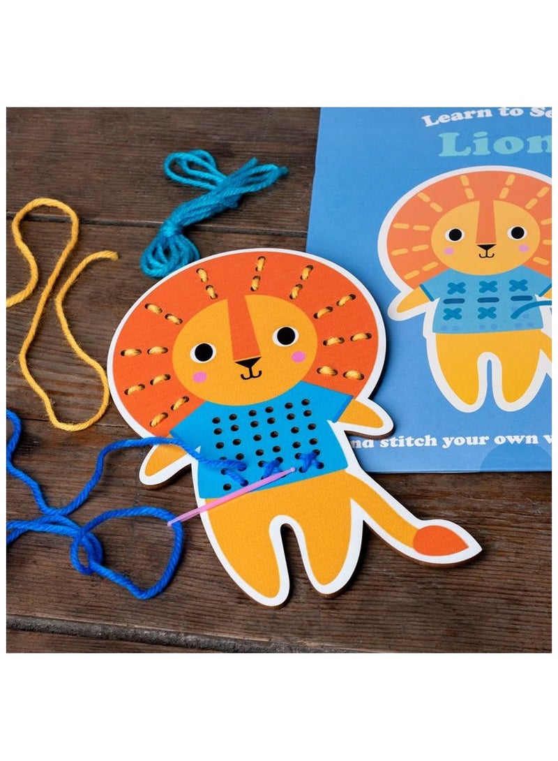 Rex London Lion Learn to Sew Wooden Hand-Stitch Kit – Montessori Sewing Toy for Kids Ages 3+, Fine Motor Skills Development Craft with Yarn & Needle, Eco-Friendly Preschool Activity for Boys & Girls - Image 2