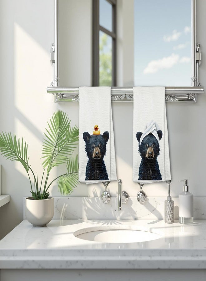 GTYNU Funny Black Bear Bathroom Hand Towels, Bear Bathroom Decor, Rubber Duck Wild Animal Hand Towels for Bath Room Spa Gym Yoga Decor 16x24 Inches Set of 2 - Image 5