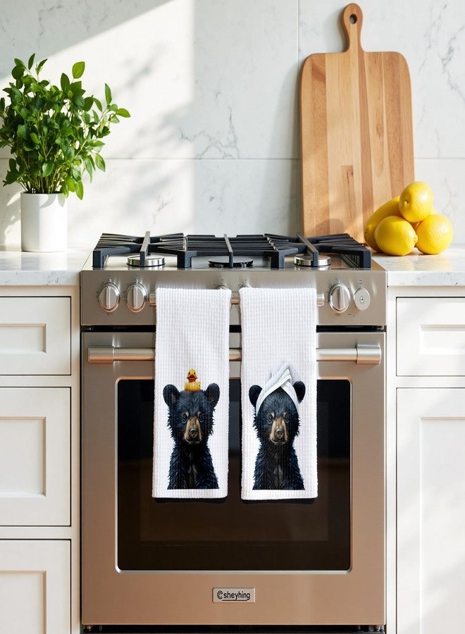 GTYNU Funny Black Bear Bathroom Hand Towels, Bear Bathroom Decor, Rubber Duck Wild Animal Hand Towels for Bath Room Spa Gym Yoga Decor 16x24 Inches Set of 2 - Image 2