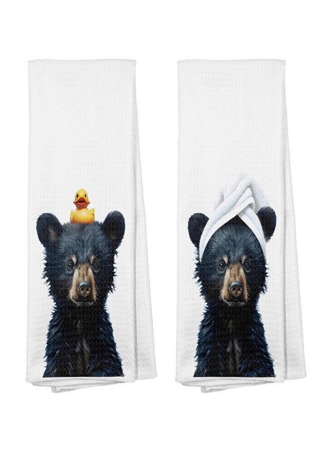 GTYNU Funny Black Bear Bathroom Hand Towels, Bear Bathroom Decor, Rubber Duck Wild Animal Hand Towels for Bath Room Spa Gym Yoga Decor 16x24 Inches Set of 2 - Image 1
