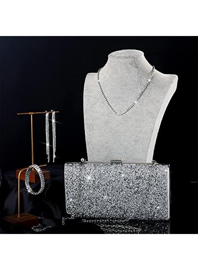Arabest 4 Pieces Women Rhinestone Evening Clutch Bag Bling Earring Necklace Bracelet for Wedding Formal - Image 2