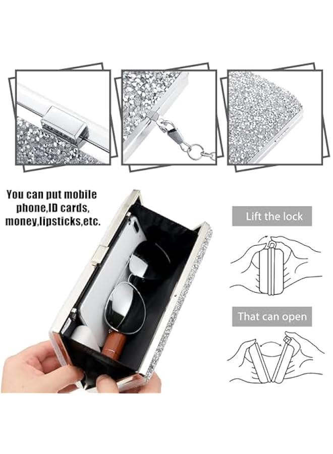 Arabest 4 Pieces Women Rhinestone Evening Clutch Bag Bling Earring Necklace Bracelet for Wedding Formal - Image 3