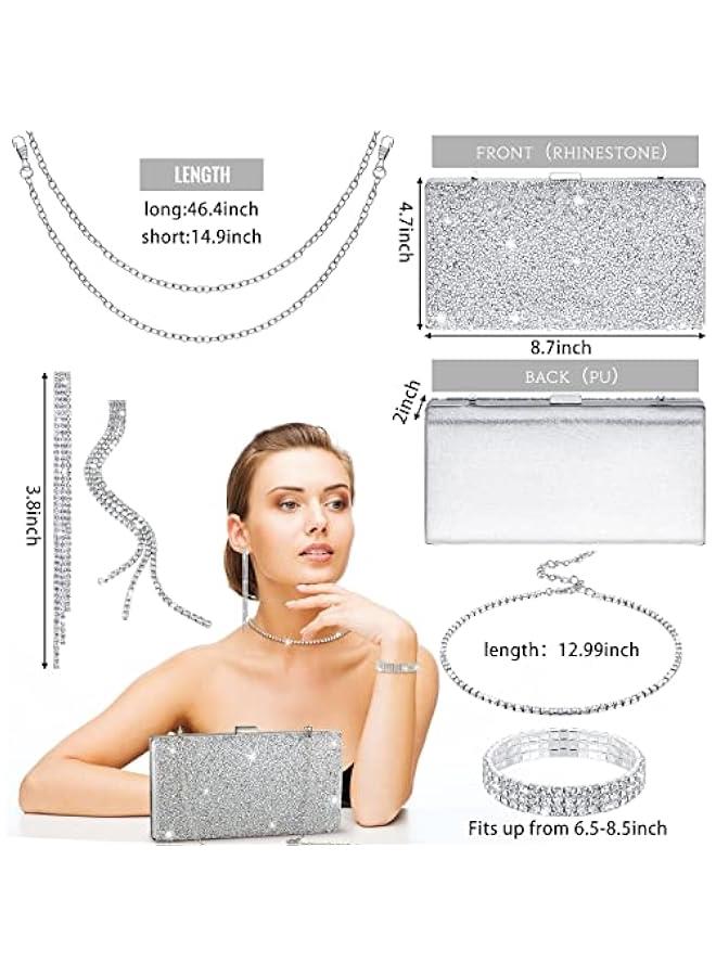 Arabest 4 Pieces Women Rhinestone Evening Clutch Bag Bling Earring Necklace Bracelet for Wedding Formal - Image 4