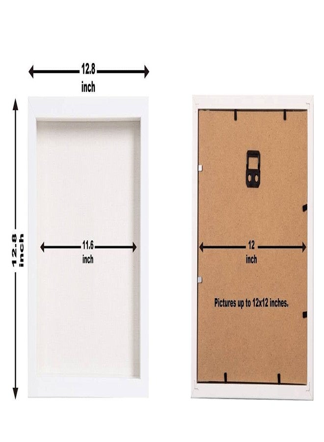 Necineci إطار صندوق الظل Necineci مقاس 12x12 بوصة باللون الأبيض مع ظهر من الكتان الناعم وزجاج حقيقي، صندوق عرض خشبي لتعليق الصور والتذاكر والتذكارات والجوائز، صندوق ذكريات لحفظ التذكارات - Image 2