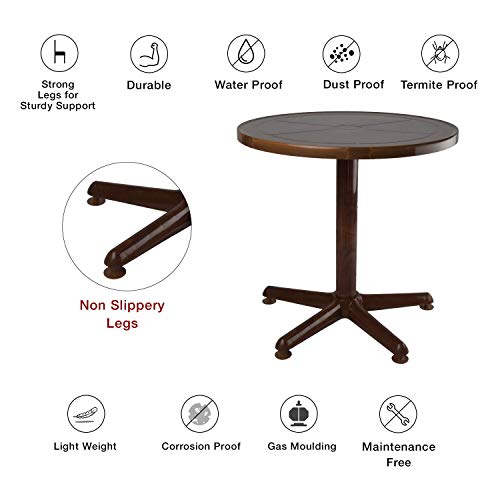 SkyGlamour Supreme Penta Plastic Table|2 Seater Round Plastic Dining Table for Home, Office, Garden, Indoor&Outdoor Use(Color:Brown; Qnt: 1 Pcs.) - Image 4