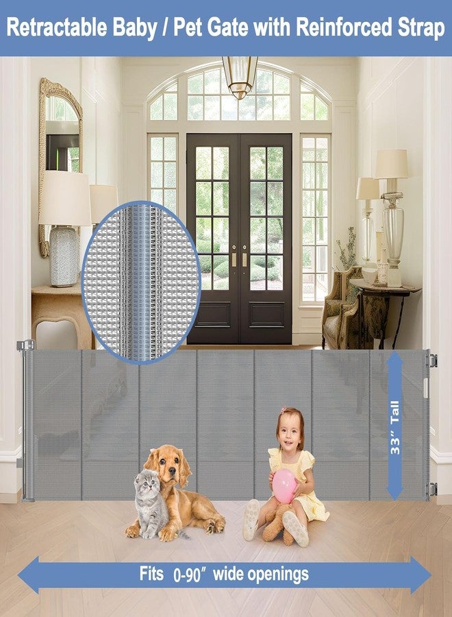 Sair pet Reinforced bottom 90 Inch Extra Wide Baby Gate for Large Openings Retractable Baby Gates Extra Wide Upgraded Spring Retractable Dog Gate for Doorways Extra Wide Adjustable Bracket Retractable Pet Gate - Image 2