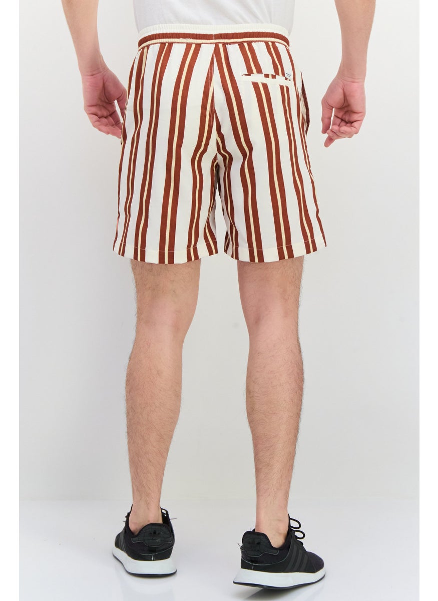 Jack Jones Men Striped Basic Shorts, Beige  - Image 3