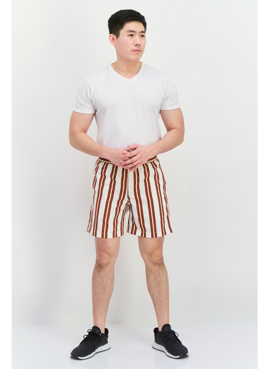 Jack Jones Men Striped Basic Shorts, Beige  - Image 4