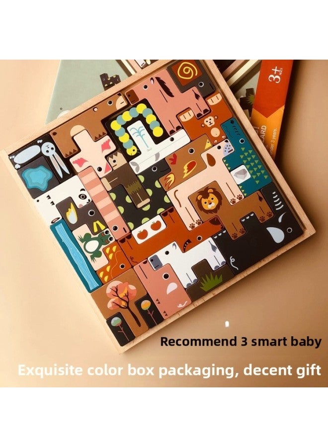 Benefiting Intelligence Development Wooden Children's Toys 1 Kindergarten 3 Gift Animals Tetris Varied Building Blocks Puzzle-Color:Animals Russia 17 Blocks - Image 5