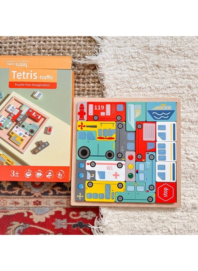 Benefiting Intelligence Development Wooden Children's Toys 1 Kindergarten 3 Gift Animals Tetris Varied Building Blocks Puzzle-Color:Animals Russia 17 Blocks - Image 4