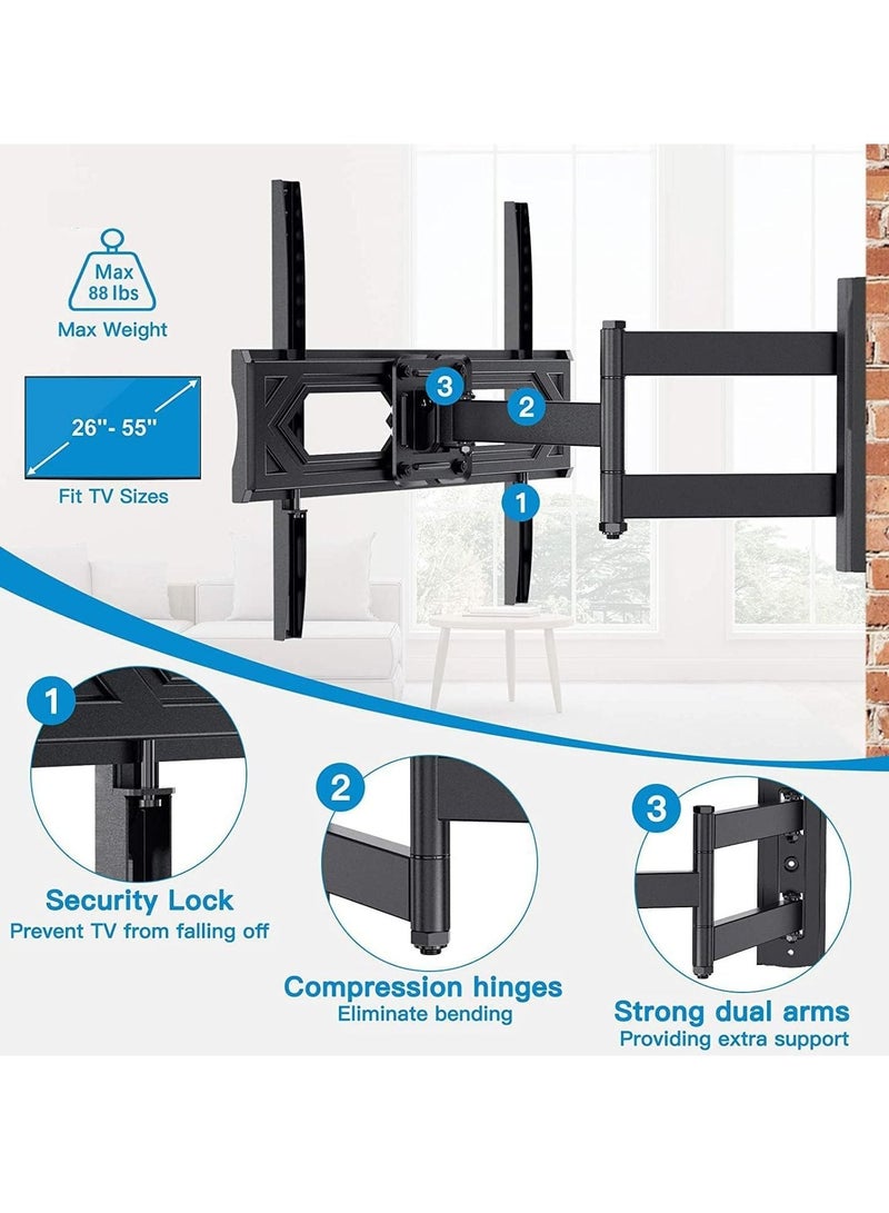 Leostar Lcd, Led Tv Wall Bracket For 26 Inch To 55 Inch Tv 180 DEGREE Rotation And 15 DEGREE + Tilt View, Swivel Articulating, Full Motion Tv Wall Mount, Black - Image 2