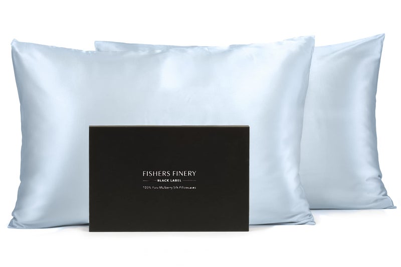 Fishers Finery Fishers Finery 30mm 100% Pure Mulberry Silk Pillowcase Set  Good Housekeeping Quality Tested (Blue  Queen  2 Pack)  - Image 1