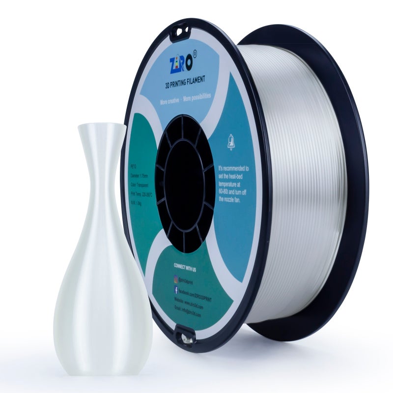 ZIRO PETG 3D Printer Filament, 1.75mm Diameter, 1kg Spool, Low Warping, No Odor, TRANSPARENT - Image 3