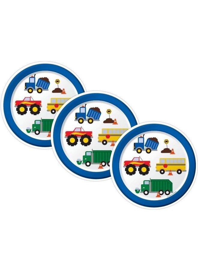 CREATIVE CONVERTING - Traffic Jam Trucks Birthday Party Paper Dessert Plates 24 Count - Image 1