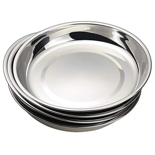 Qskely Stainless Steel Dinner Round Plates, 4 Pack Food Grade Stainless Steel Plates - Image 1