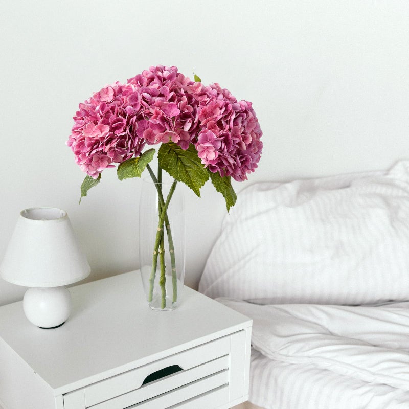 ZYTUYO 3 PCS Magenta Hydrangea Real Touch Artificial Flowers 21'' Latex Large Hydrangea with Long Stems for Wedding Table Centerpieces Indoor Kitchen Spring Home Decor Outdoor Porch - Image 3