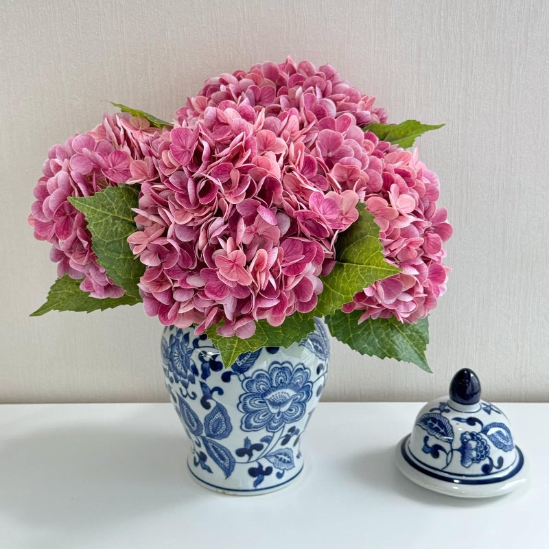 ZYTUYO 3 PCS Magenta Hydrangea Real Touch Artificial Flowers 21'' Latex Large Hydrangea with Long Stems for Wedding Table Centerpieces Indoor Kitchen Spring Home Decor Outdoor Porch - Image 1