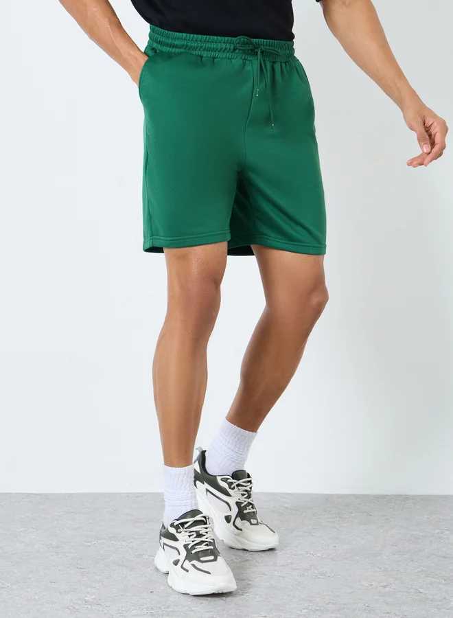 ستايلي Styli Solid Regular Fit Shorts with Drawstring