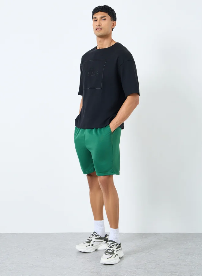 ستايلي Styli Solid Regular Fit Shorts with Drawstring