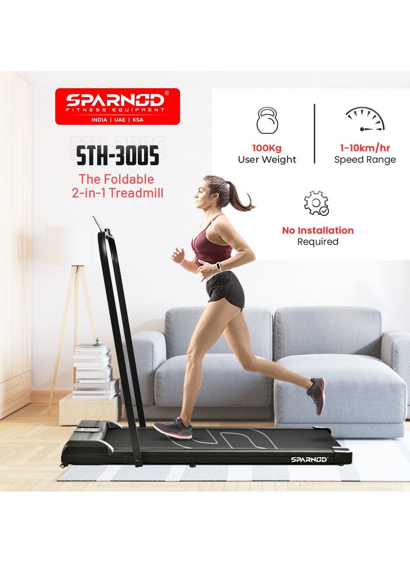 Sparnod Fitness Sparnod Fitness STH-3005 Walking Pad Foldable Treadmill for Home - No Installation Required, Space Saving Storage Under Bed/Sofa - Remote Control, Bluetooth Speakers, LED Display, Mobile/Tab Holder  - Image 2