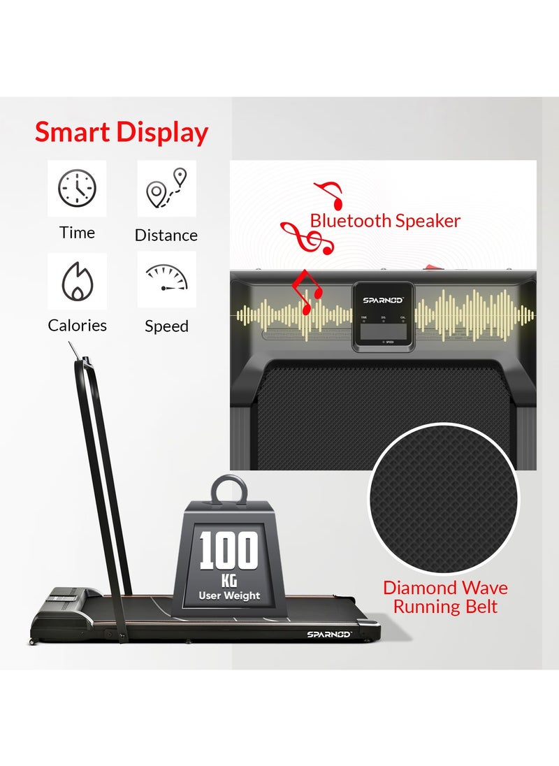 Sparnod Fitness Sparnod Fitness STH-3005 Walking Pad Foldable Treadmill for Home - No Installation Required, Space Saving Storage Under Bed/Sofa - Remote Control, Bluetooth Speakers, LED Display, Mobile/Tab Holder  - Image 5