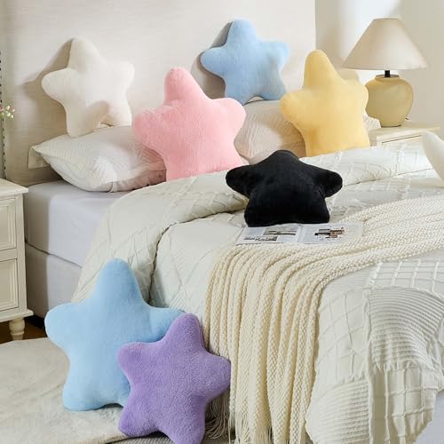 CANGHI Star Pillow 15.7" Pink Star Shaped Decorative Throw Pillow for Couch Bed Aesthetic Plush Floor Seating Cushions with Soft Faux Rabbit Fur for Sofa Bedroom Living Room - Image 5